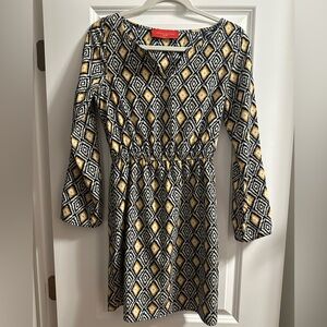 AKIRA Navy and Yellow Patterned Dress